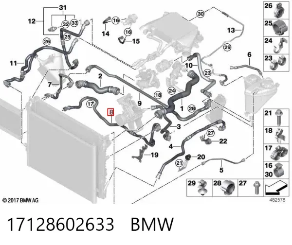 Нижний шлаг радиатора охлаждения 17128602633 BMW