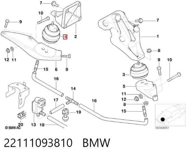Правая подушка двигателя 22111093810 BMW