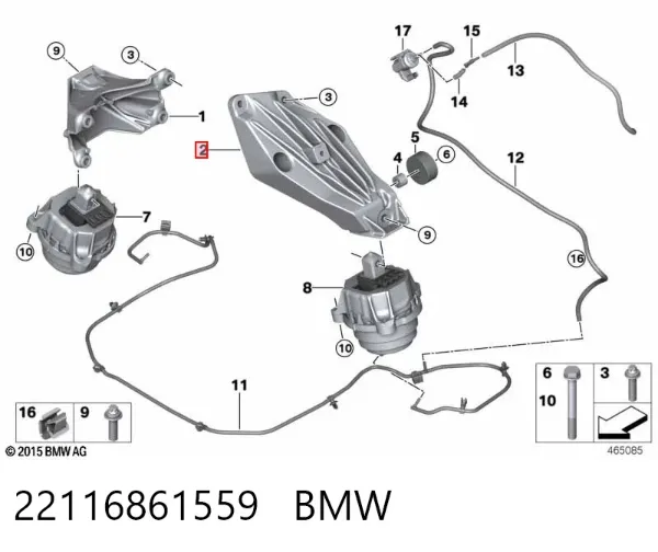 Кронштейн подушки (опоры) двигателя левой 22116861559 BMW