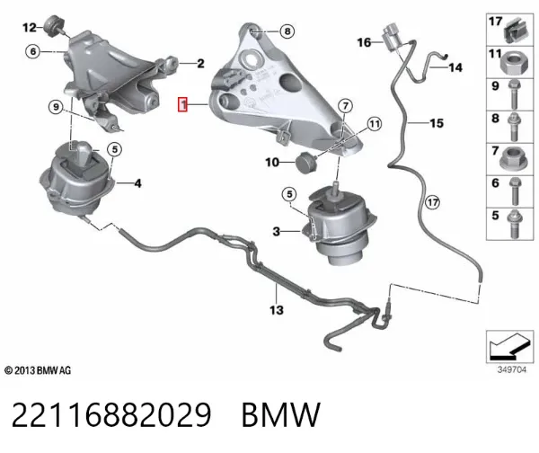 Кронштейн подушки (опоры) двигателя левой 22116882029 BMW