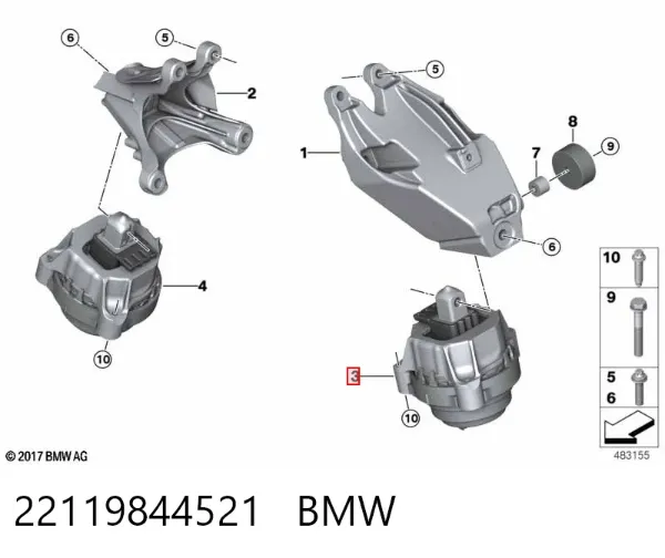 Левая подушка двигателя 22119844521 BMW