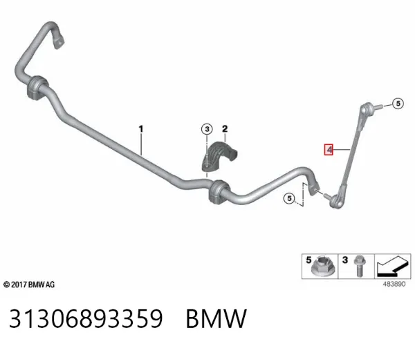 Стойка переднего стабилизатора левая 31306893359 BMW