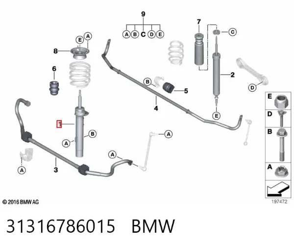 Амортизатор передний левый 31316786015 BMW