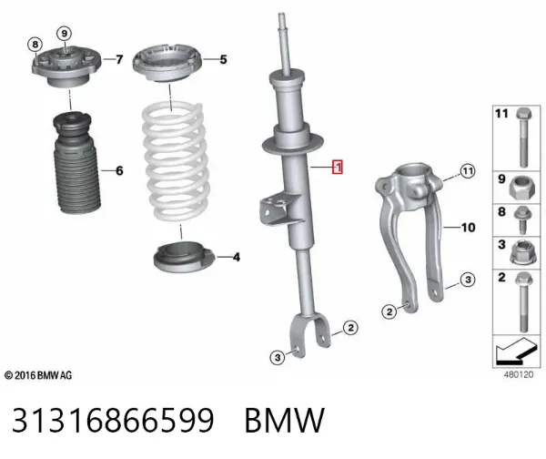 Амортизатор передний левый 31316866599 BMW