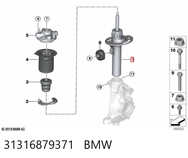 Амортизатор передний левый 31316879371 BMW