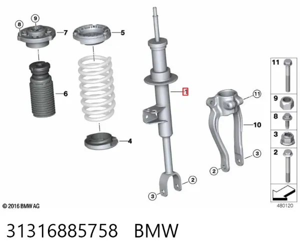 Амортизатор передний правый 31316885758 BMW