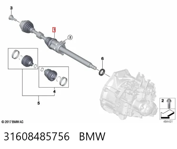 Правая полуось 31608485756 BMW