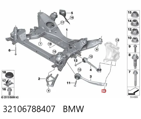 Гайка крепления приемной трубы глушителя (штанов) 32106788407 BMW
