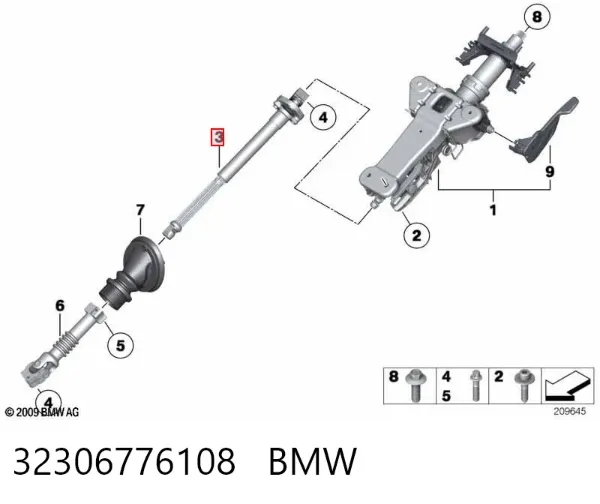 Верхний вал рулевой колонки 32306776108 BMW