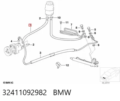Шланг ГУР низкого давления, от бачка к насосу BMW 32411092982