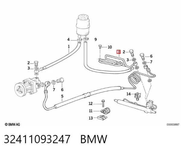 Шланг ГУР от рейки к бачку 32411093247 BMW