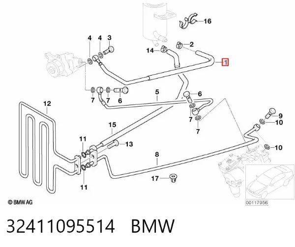 Шланг ГУР низкого давления, от бачка к насосу 32411095514 BMW