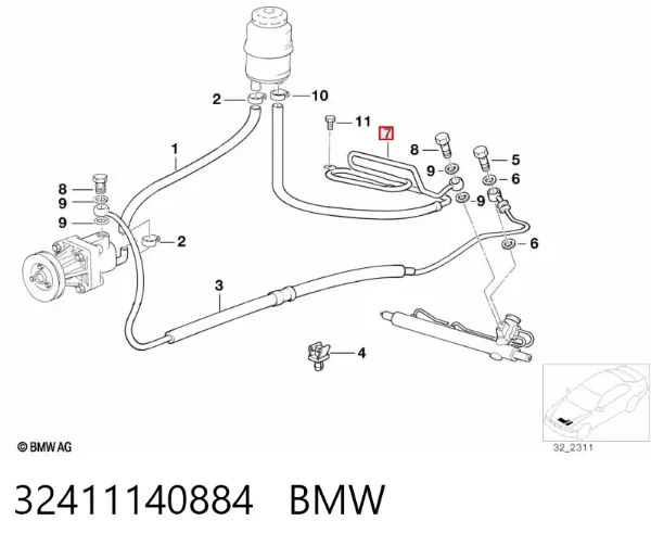 Шланг ГУР от рейки к бачку 32411140884 BMW