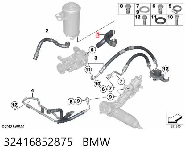 Шланг ГУР низкого давления, от бачка к насосу 32416852875 BMW