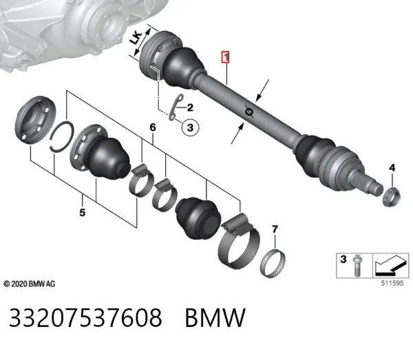 Полуось задняя правая 33207537608 BMW