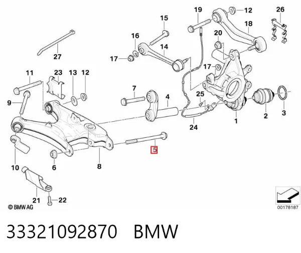 Болт крепления заднего развального рычага, наружный 33321092870 BMW