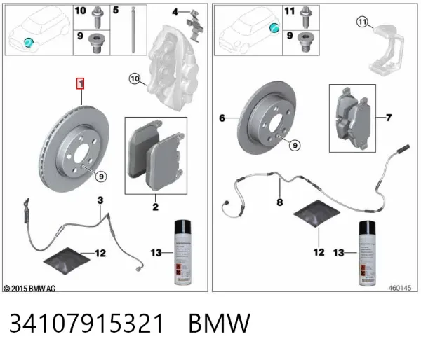 Передние тормозные диски 34107915321 BMW