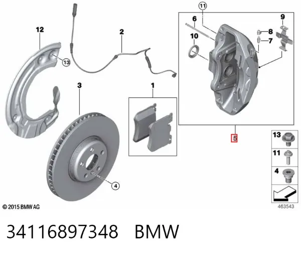 Суппорт тормозной передний правый 34116897348 BMW