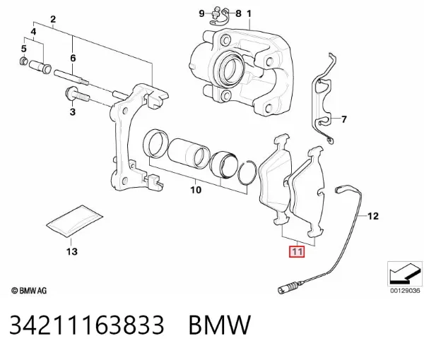 Задние тормозные колодки 34211163833 BMW