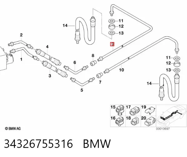 Шланг тормозной задний правый 34326755316 BMW