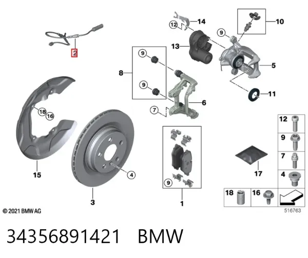 Датчик износа тормозных колодок задний 34356891421 BMW