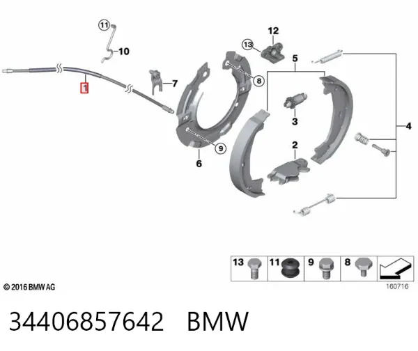 Задний трос ручника 34406857642 BMW
