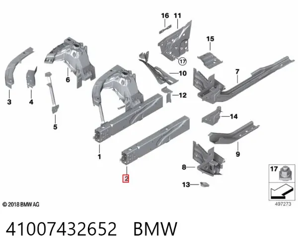 Лонжерон правый 41007432652 BMW