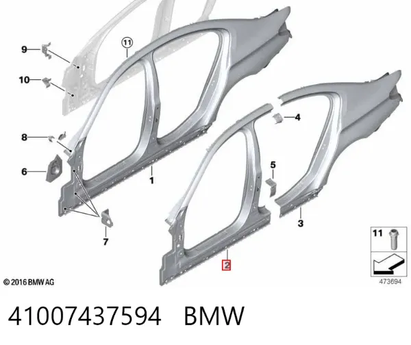 Проем передней правой двери 41007437594 BMW