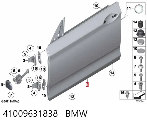 Дверь передняя правая 41009631838 BMW