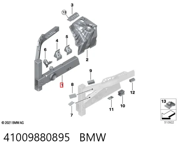 Лонжерон левый 41009880895 BMW