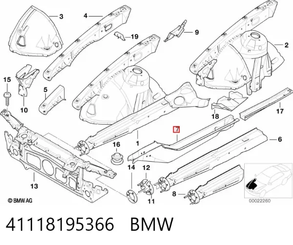 Лонжерон правый 41118195366 BMW