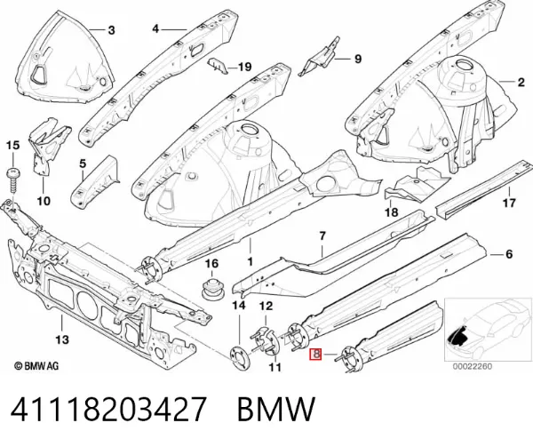 Лонжерон левый 41118203427 BMW