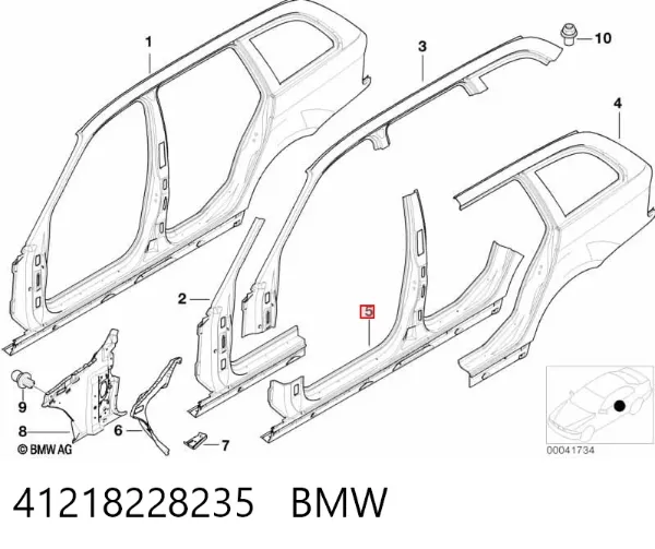 Порог внешний левый BMW 3 E46