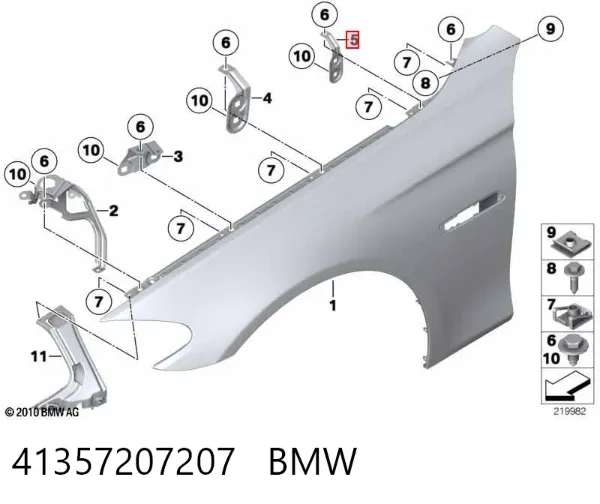 Кронштейн крепления крыла переднего левого задний 41357207207 BMW