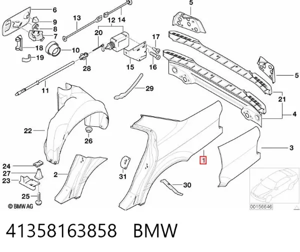 Крыло заднее правое 41358163858 BMW