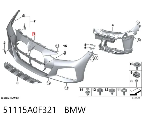 Передний бампер 51115A0F321 BMW