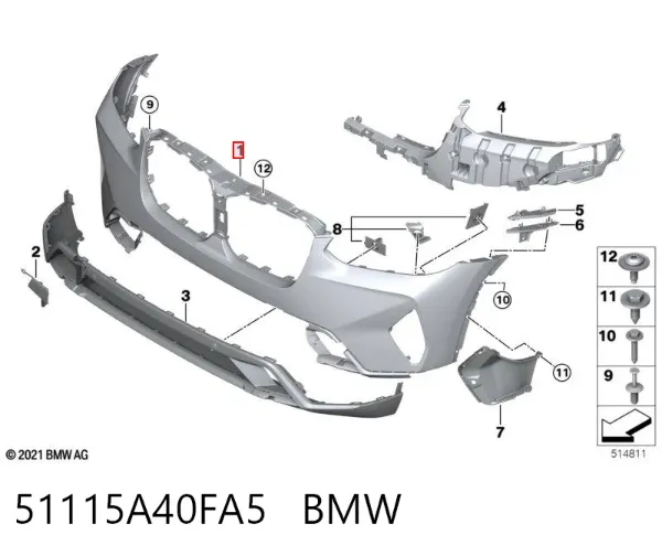 Передний бампер 51115A40FA5 BMW