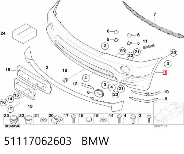 Передний бампер 51117062603 BMW