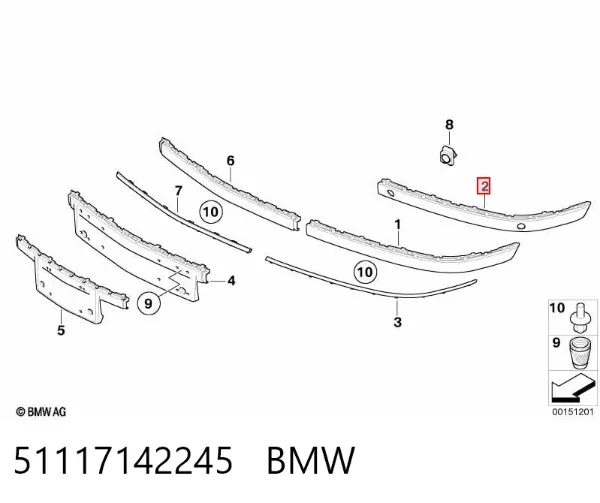 Молдинг бампера переднего правый 51117142245 BMW