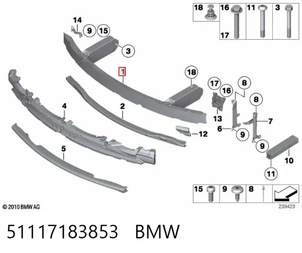 Усилитель переднего бампера 51117183853 BMW