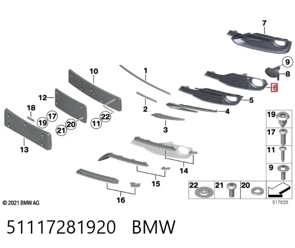 Решетка бампера переднего правая 51117281920 BMW