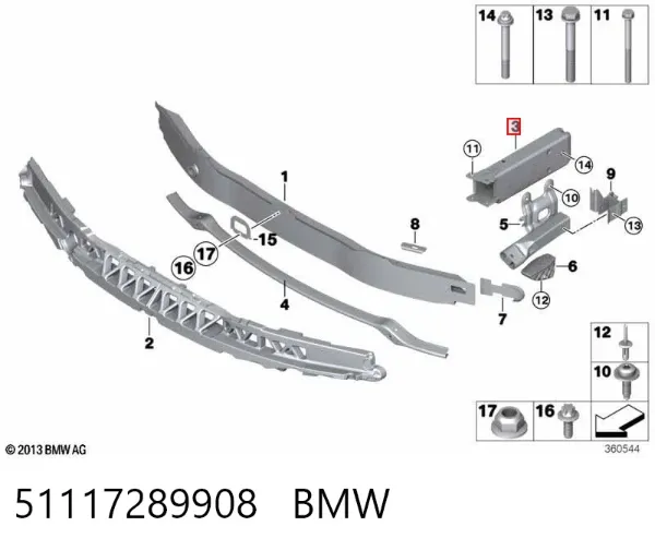 Кронштейн усилителя переднего бампера 51117289908 BMW