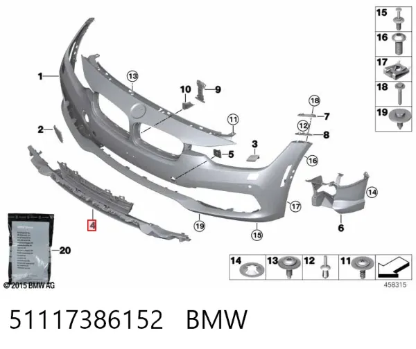 Решетка бампера переднего нижняя 51117386152 BMW
