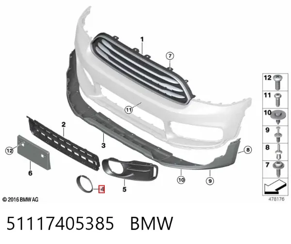 Молдинг бампера переднего левый 51117405385 BMW