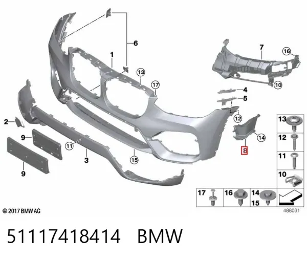 Дефлектор переднего бампера правый 7418414 BMW