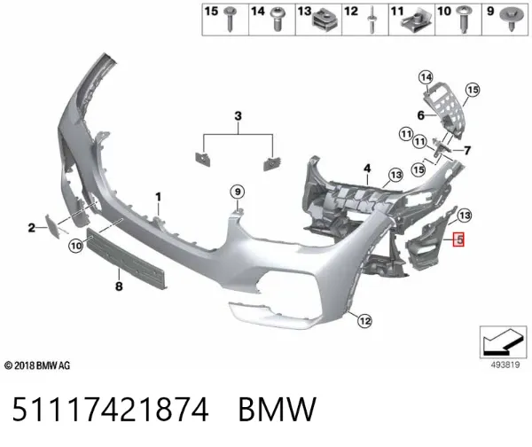 Дефлектор переднего бампера правый 51117421874 BMW