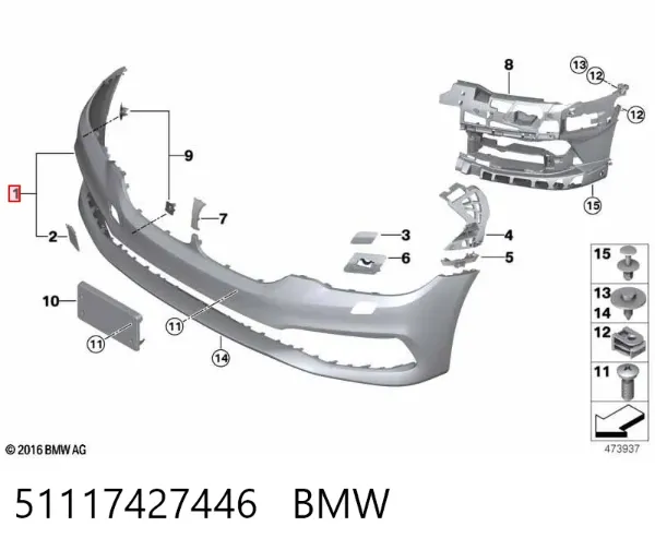 Передний бампер 51117427446 BMW