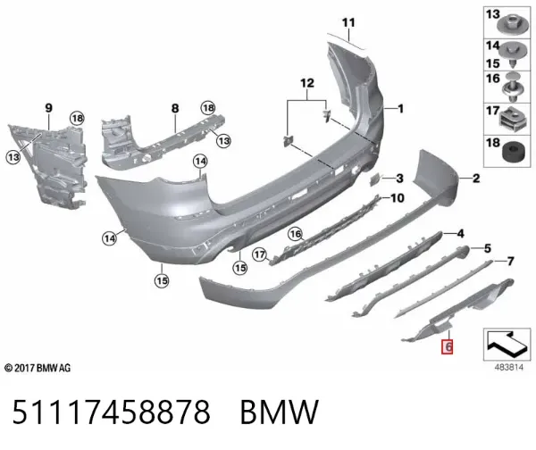 Накладка бампера заднего 51117458878 BMW