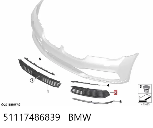 Решетка бампера переднего левая 51117486839 BMW