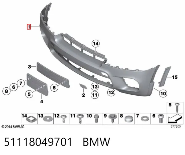 Передний бампер 51118049701 BMW